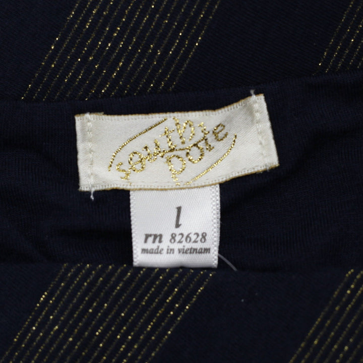 Y2K Ladies Southpole Navy & Gold Lurex Striped Monogram Tube Top