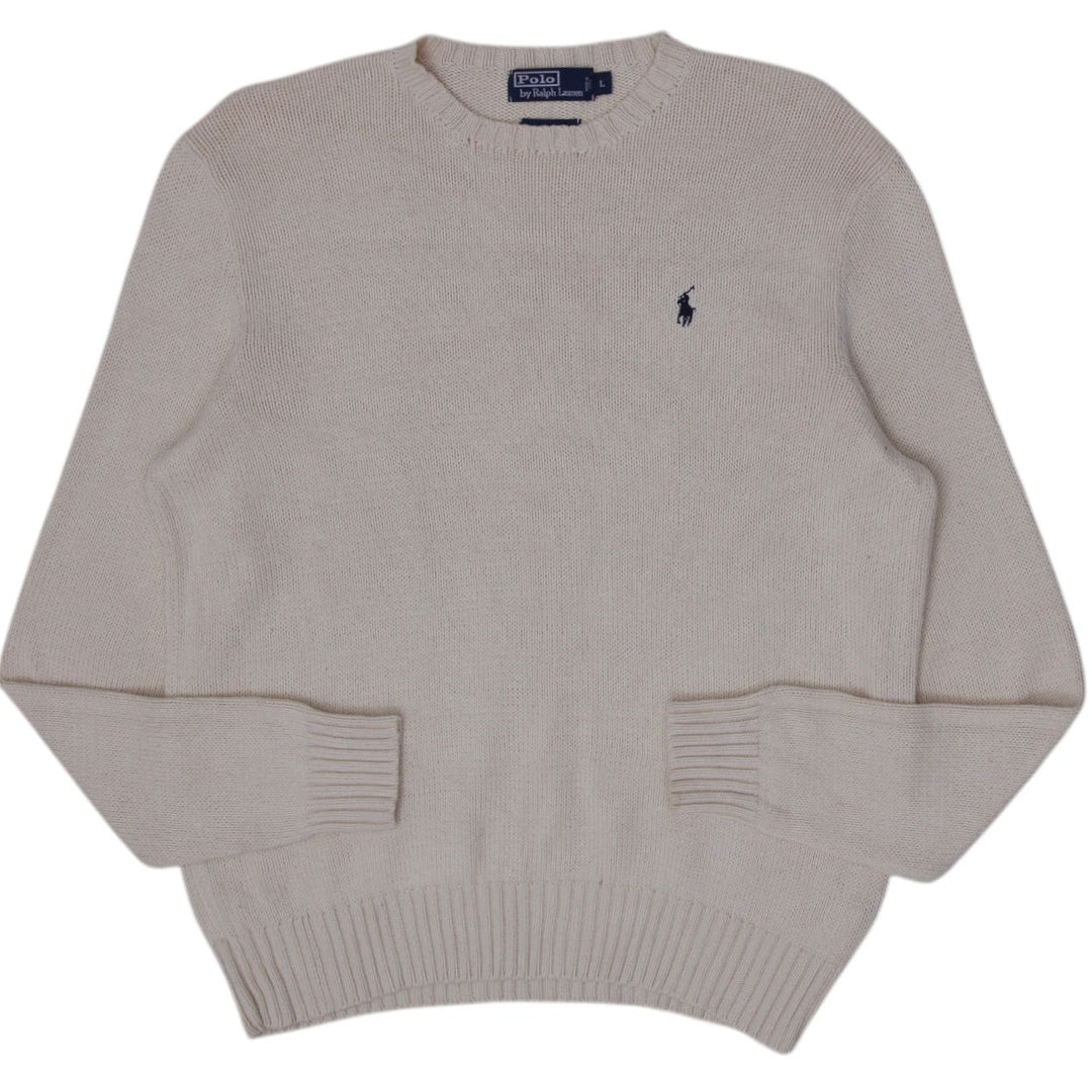 Vintage Mens Ralph Lauren Off White Cotton Logo Sweater Size L | Migration_Knitwear & Sweaters RL Collection | Fashion Rerun