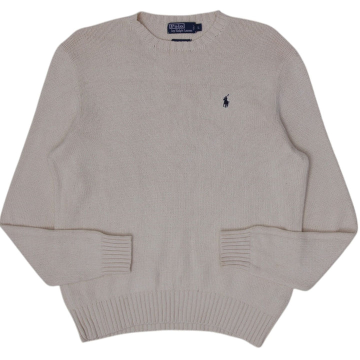 Vintage Mens Ralph Lauren Off White Cotton Logo Sweater Size L | Migration_Knitwear & Sweaters RL Collection | Fashion Rerun