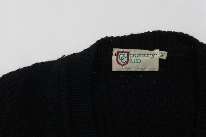Vintage Country Club Ireland Knit Cardigan Sweater- Black, Size M - Fashion Rerun Vintage Migration_Sweaters