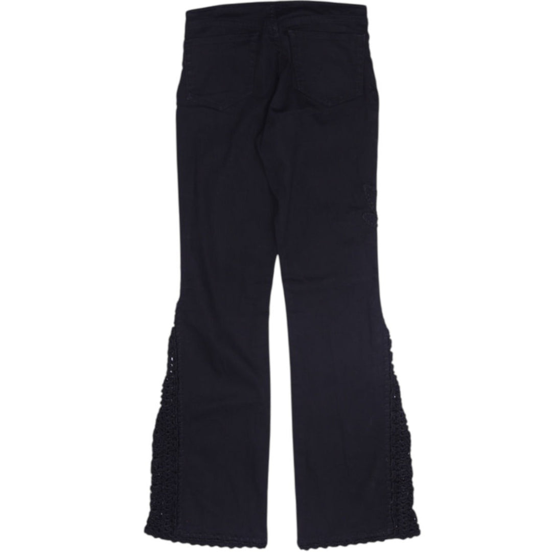 Y2K Ladies bebe Lace Up Front Crochet Flare Pants Black Size 28