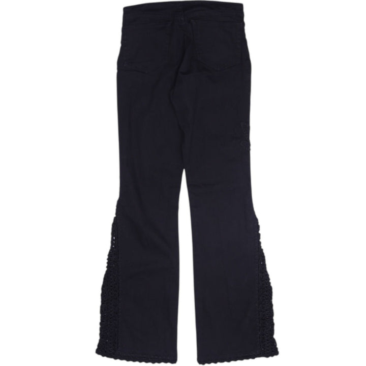 Y2K Ladies bebe Lace Up Front Crochet Flare Pants Black Size 28