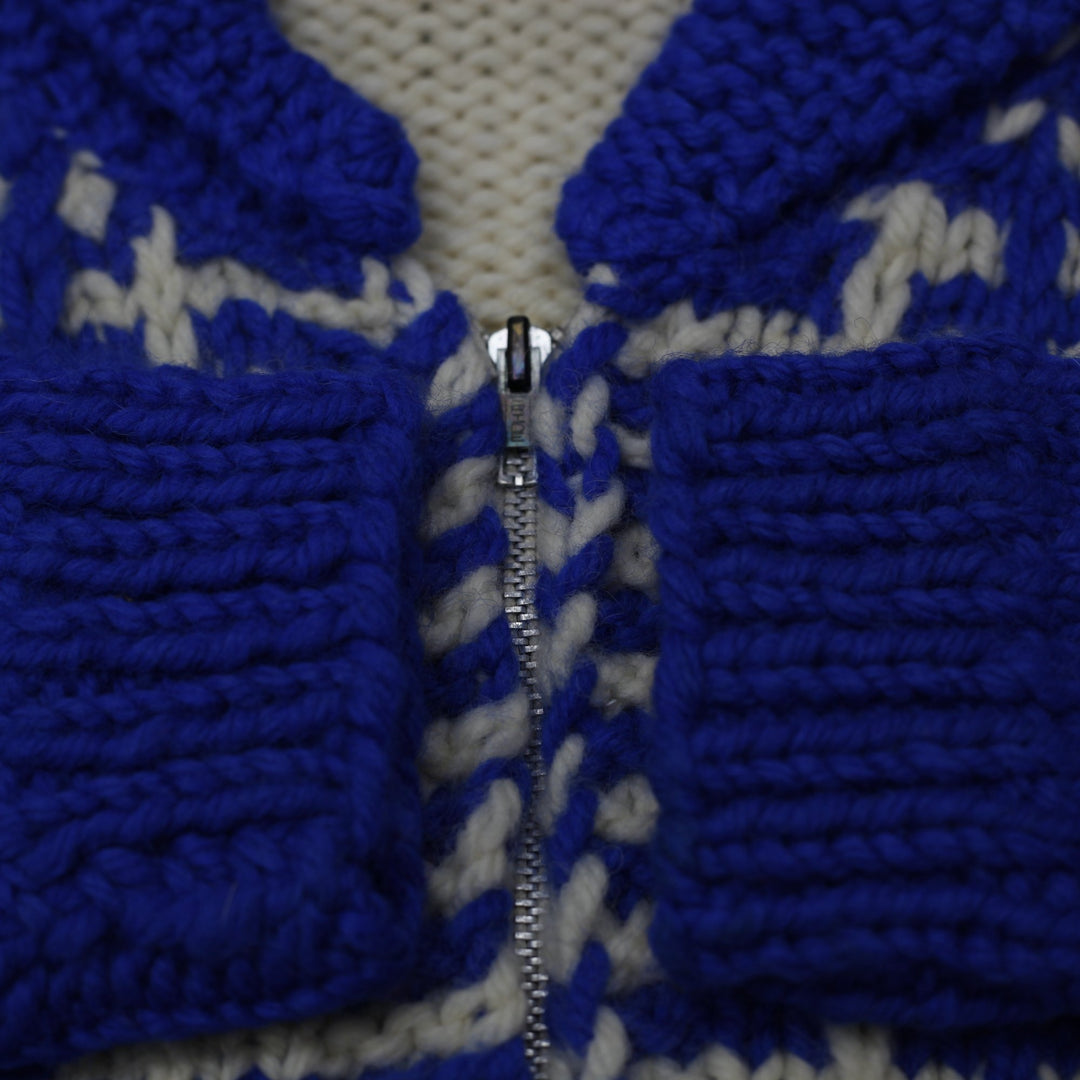 Vintage Ladies Blue Checkered Wool Knit Full Zip Winter Sweater Size L | Migration_Knitwear & Sweaters - Deta | Fashion Rerun
