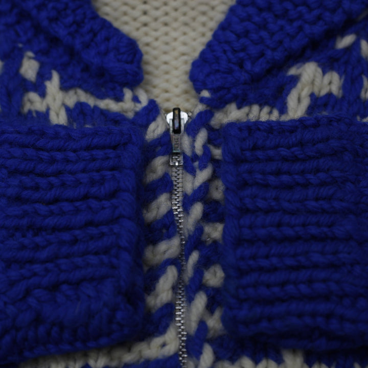 Vintage Ladies Blue Checkered Wool Knit Full Zip Winter Sweater Size L | Migration_Knitwear & Sweaters - Deta | Fashion Rerun