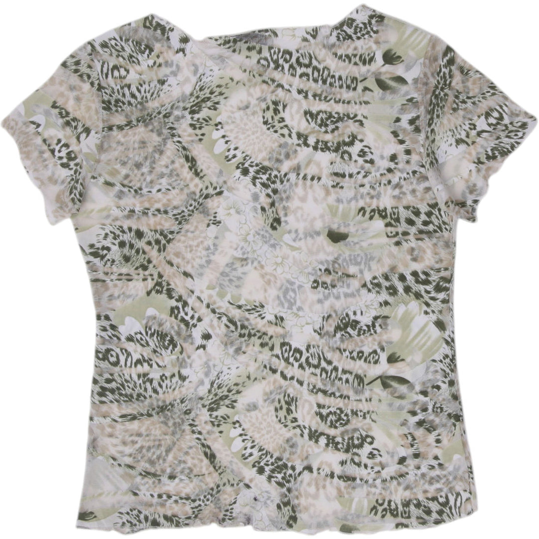 Y2K Ladies Frimousse Paris Cheetah & Botanical Mix Semi-Sheer Mesh Top