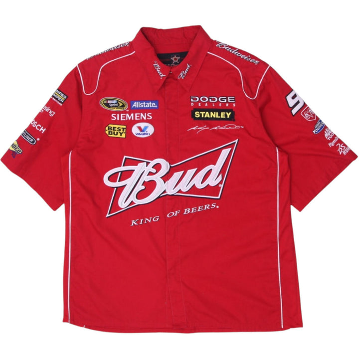 Mens JH Design Budweiser Racing Stitched Snap Button Shirt