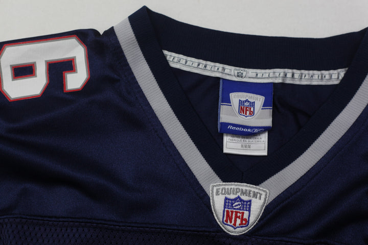 Mens Reebok NFL Patriots Adalius Thomas #96 Navy & Silver Jersey