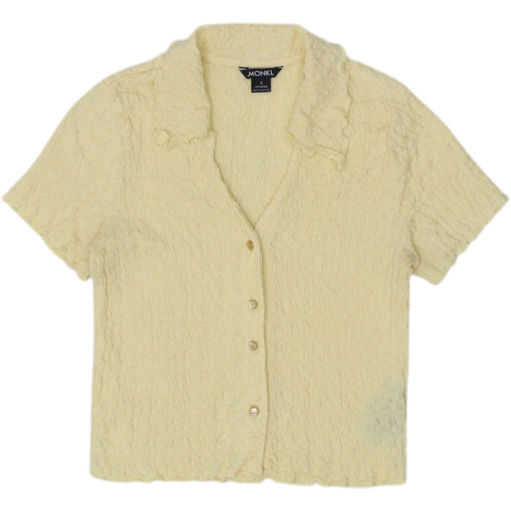Y2K Ladies Short Sleeve Button Up Yellow Stretch Top