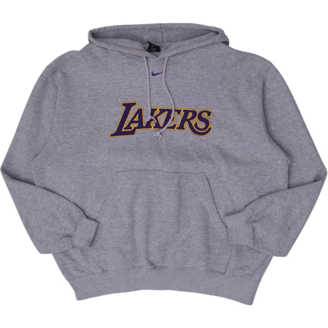 Vintage Mens Nike Lakers Hoodie Gray Sweatshirt Logo NBA Size XL