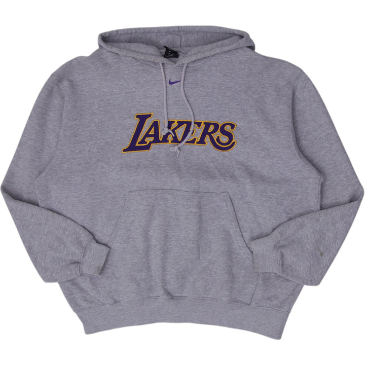 Vintage Mens Nike Lakers Hoodie Gray Sweatshirt Logo NBA Size XL
