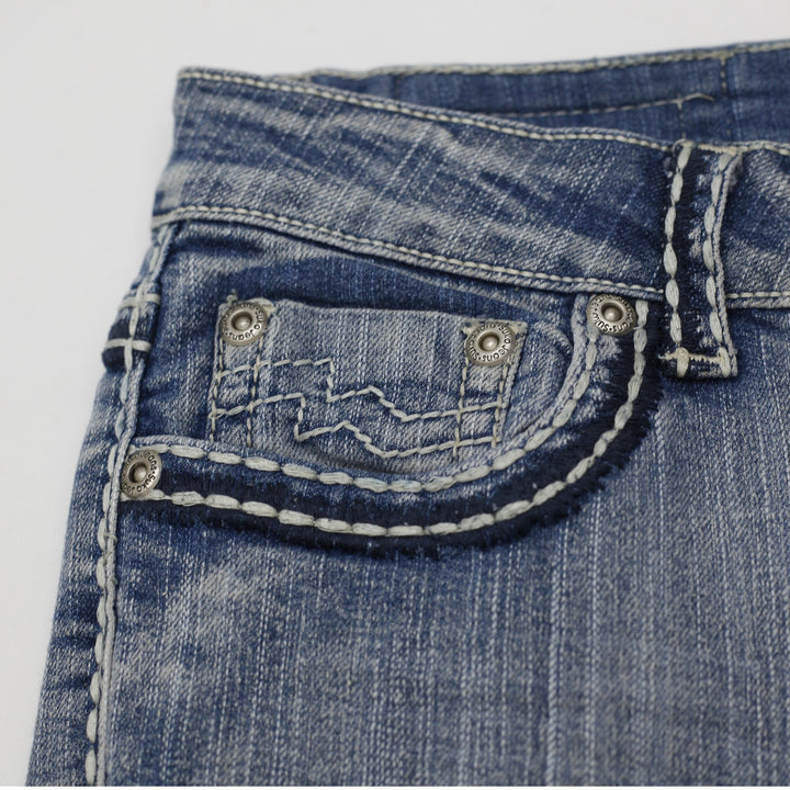 Y2K Womens Suko Jeans Blue Flare Denim Contrast Stitching Size 8