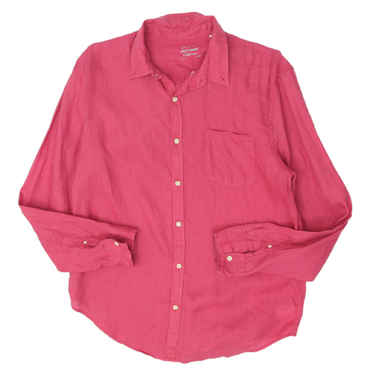 Mens Lucky Brand Pink Long Sleeve Linen Shirt