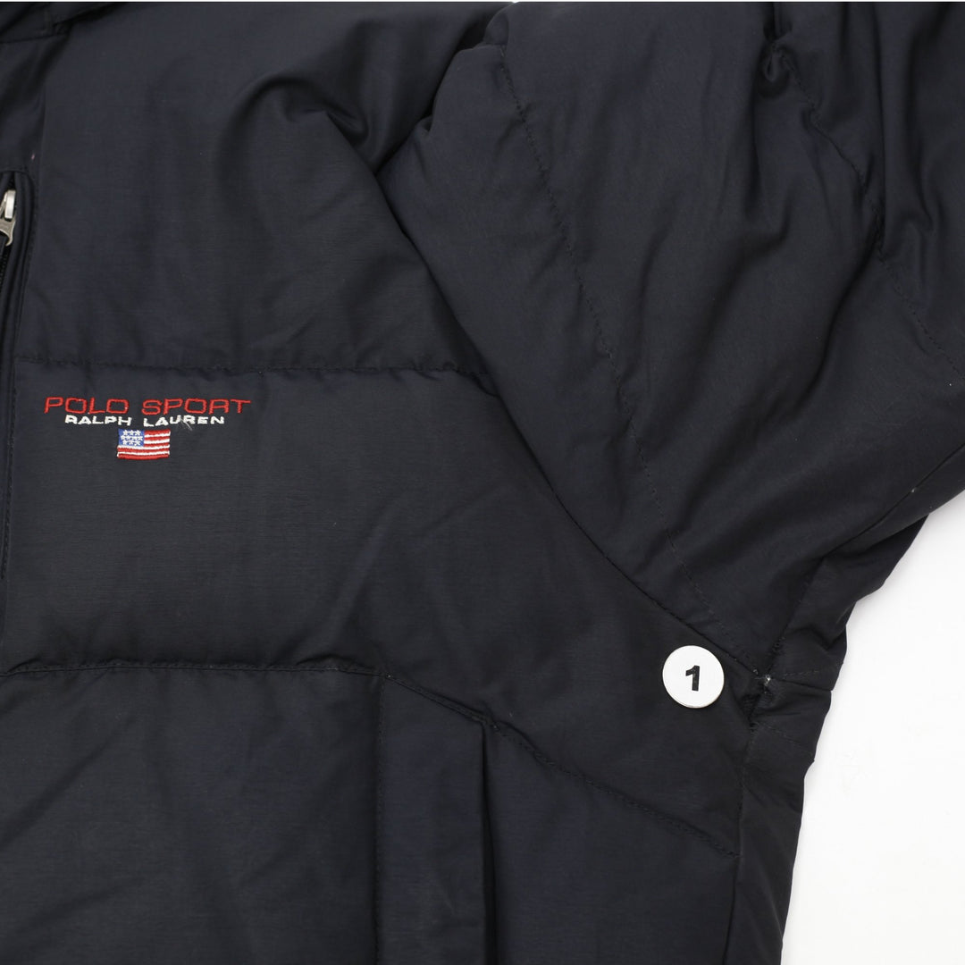 Vintage 90s Polo Sport Ralph Lauren Black Down Puffer Jacket Flag Logo