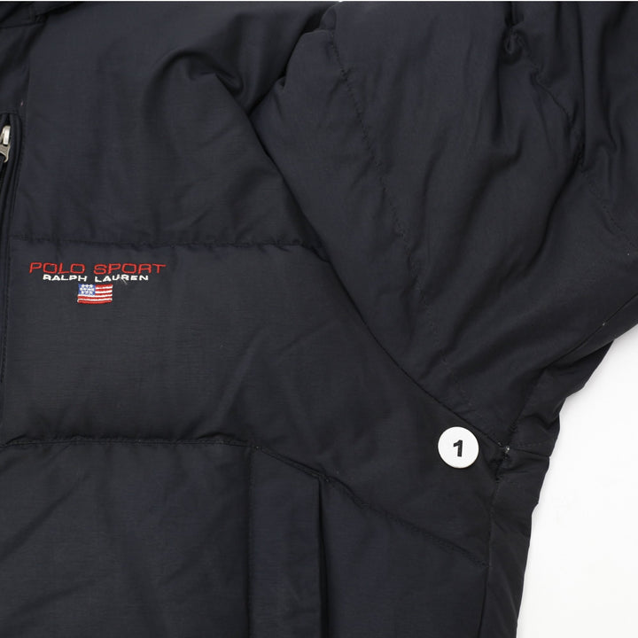 Vintage 90s Polo Sport Ralph Lauren Black Down Puffer Jacket Flag Logo