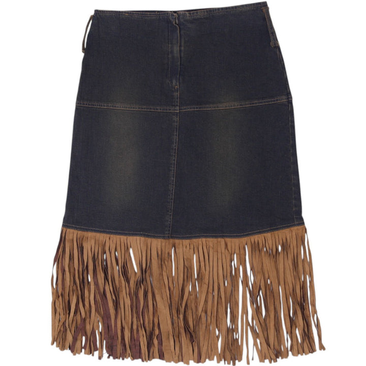 Y2K Ladies New Day Styled Italy Denim Fringe Midi Skirt Size 42