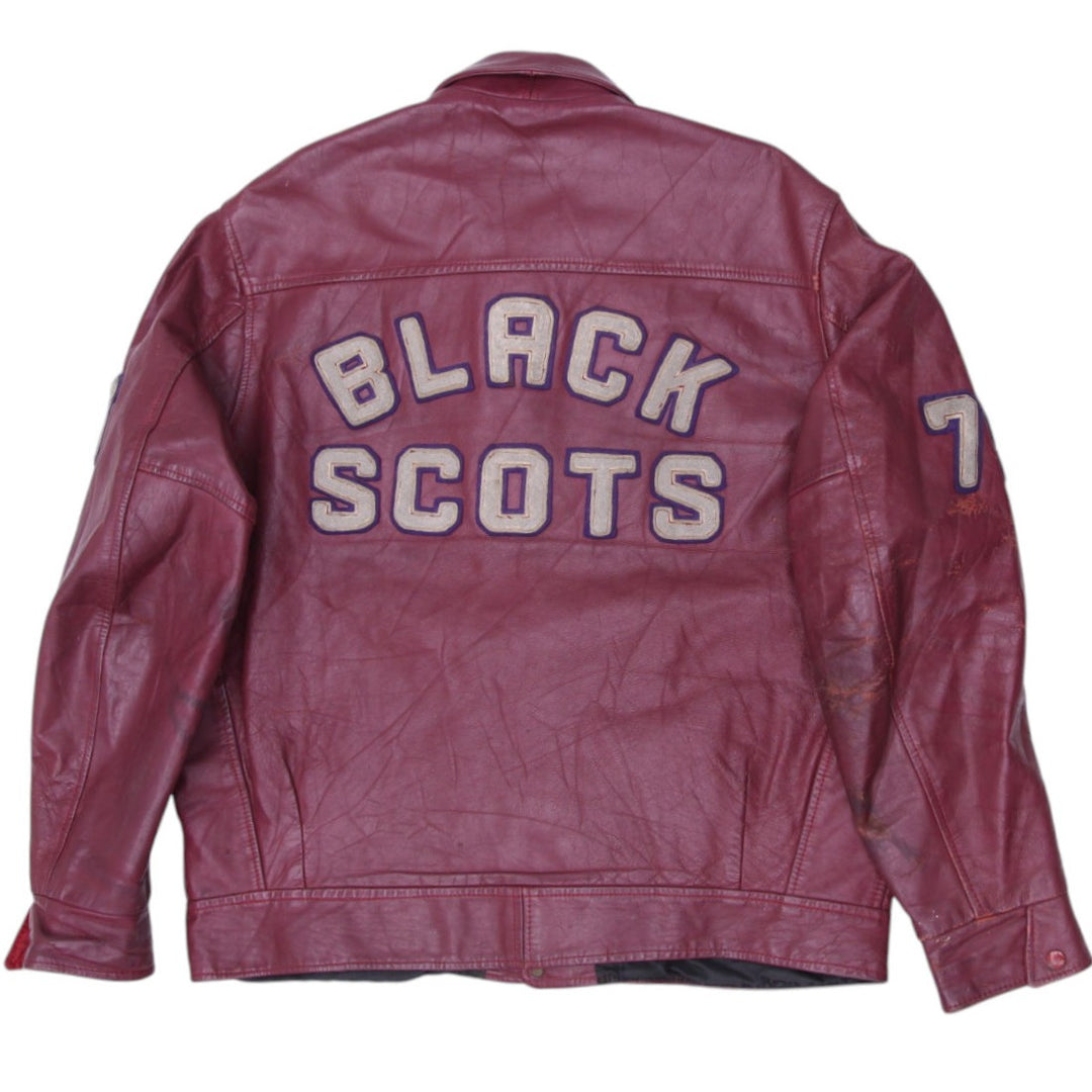 Vintage Leather Varsity Jacket Maroon Football Patched | Migration_Jackets - Side View | Fashion Rerun