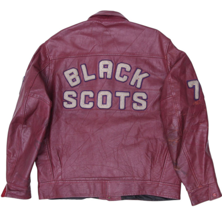 Vintage Leather Varsity Jacket Maroon Football Patched | Migration_Jackets - Side View | Fashion Rerun