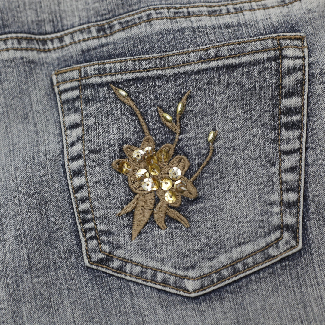 Y2K Ladies Fanhouse Beaded Floral Embroidered Flare Jeans Size 11