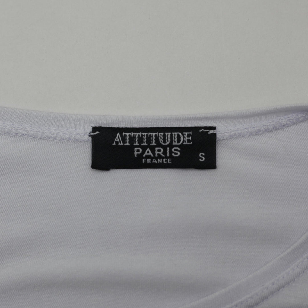 Y2K Ladies Attitude Paris Eiffel Tower Web Stripe T-Shirt Size S