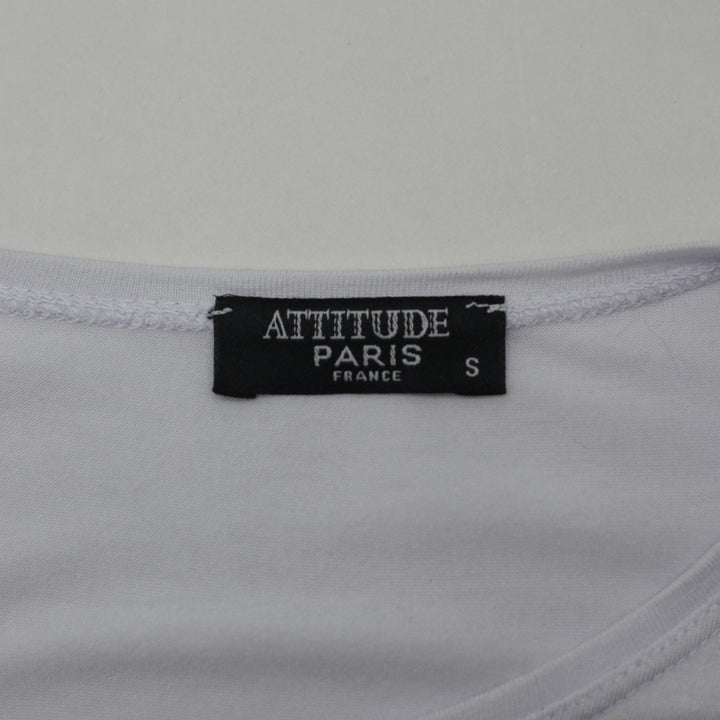 Y2K Ladies Attitude Paris Eiffel Tower Web Stripe T-Shirt Size S