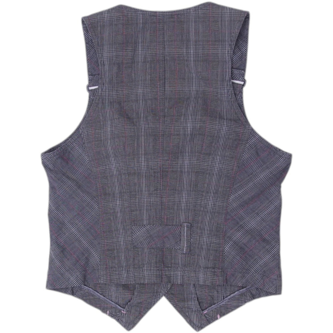 Y2K Ladies Button Up Tailored Gray Checkered Vest Size 38 | Migration_Y2K Tops - Side View | Fashion Rerun