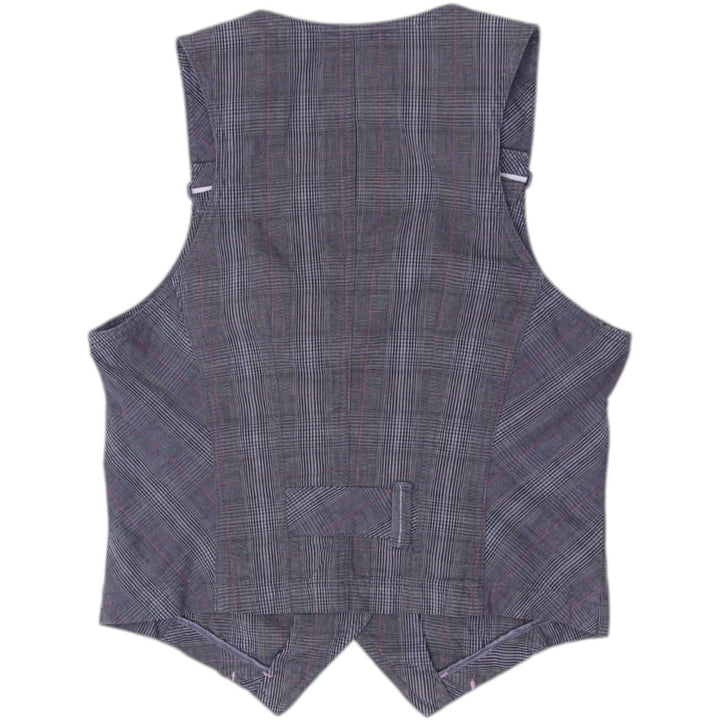 Y2K Ladies Button Up Tailored Gray Checkered Vest Size 38 | Migration_Y2K Tops - Side View | Fashion Rerun