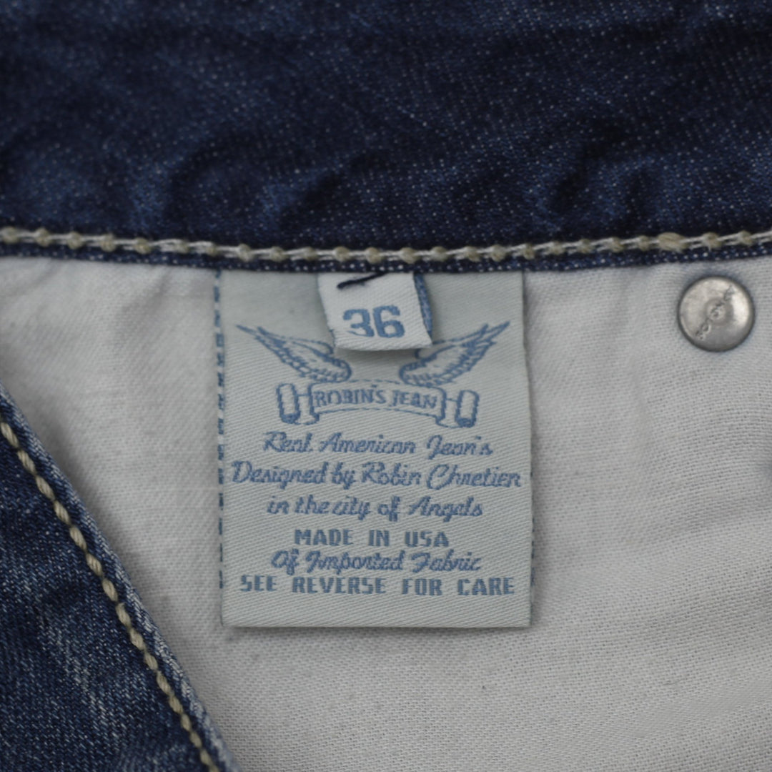 Y2K Mens Robins Jeans Blue Straight Fit Denim Embroidered Wings Size 36