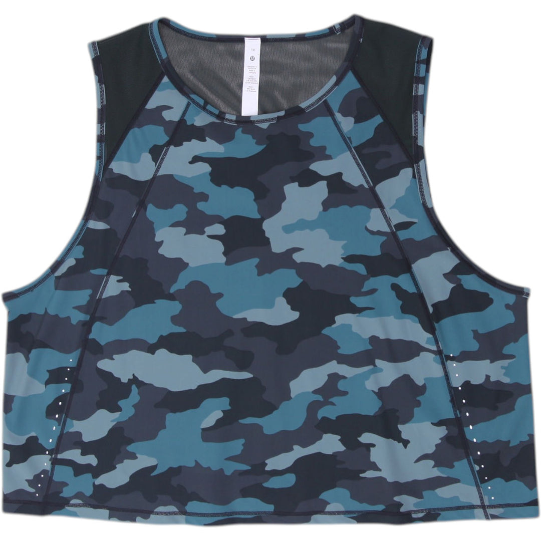 Ladies Lululemon Invigorate Training Tank Top Camo Tidewater Teal Multi Mesh
