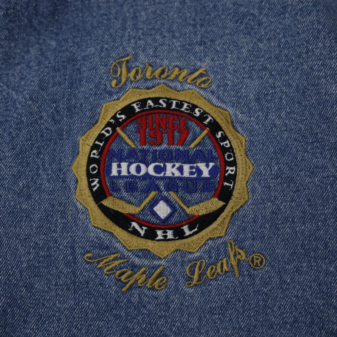 Vintage Mens Chalk Line Varsity Jacket Blue NHL Hockey Patch Denim Size L | Migration_Jackets - Alternate Vie | Fashion Rerun
