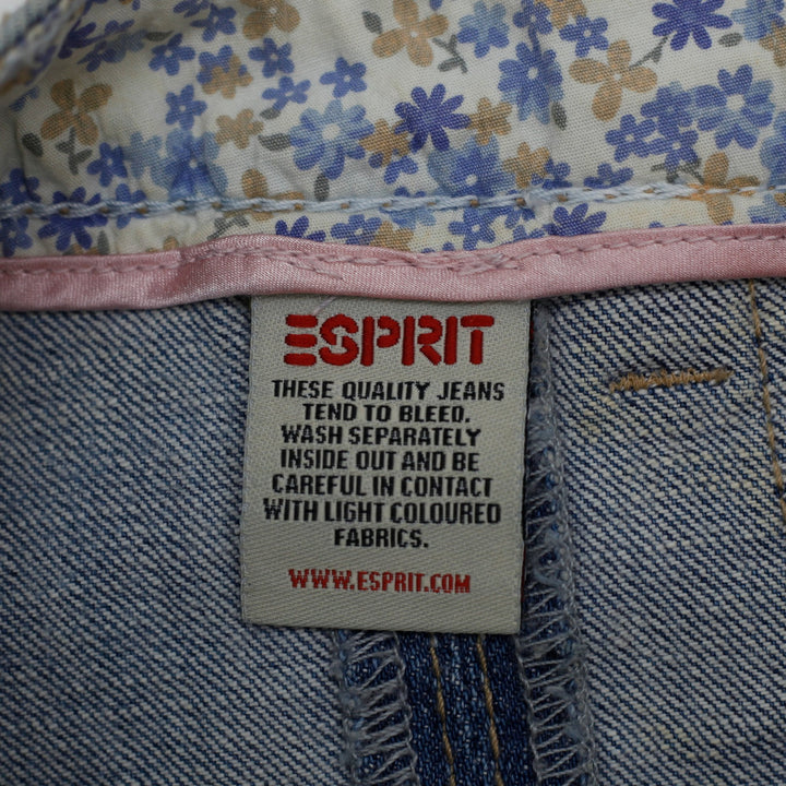 Y2K Ladies Esprit Denim Mini Skirt Floral Inner Trim Wash Patch Pockets A-Line