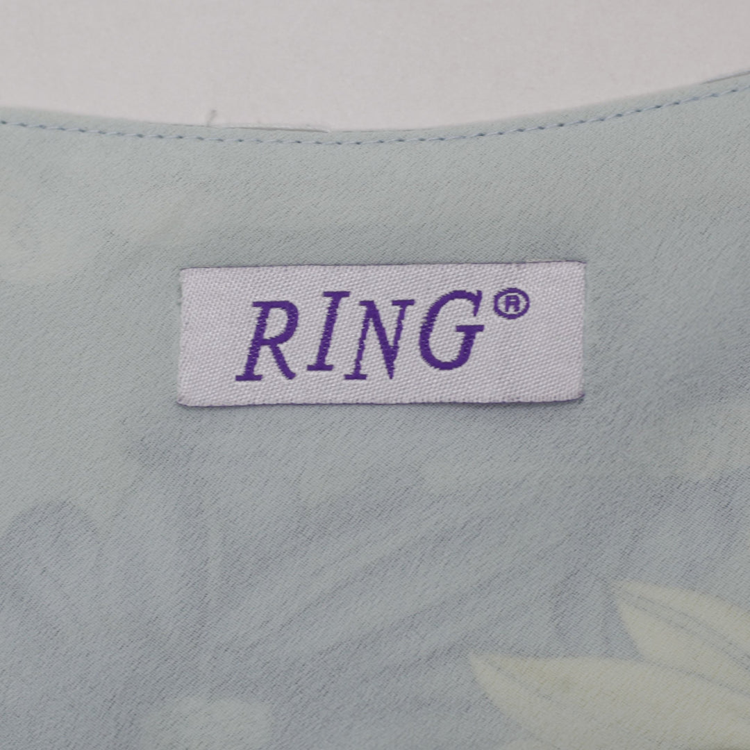 Y2K Ladies Ring Powder Blue Floral Chiffon Midi Slip Dress