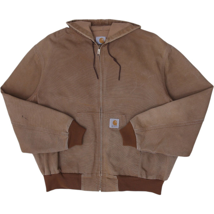 Vintage Mens Carhartt Hoodie Brown Full Zip Workwear Jacket Size XXL