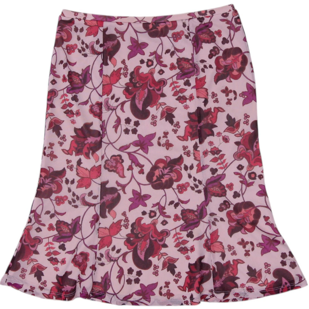Y2K Ladies Express Pink Floral Midi Skirt Size XS