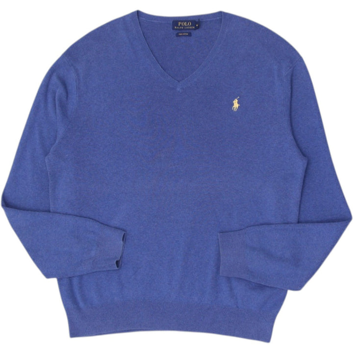 Mens Polo Ralph Lauren Pima Cotton Blue V-Neck Sweater M | Migration_Knitwear & Sweaters RL Collection | Fashion Rerun