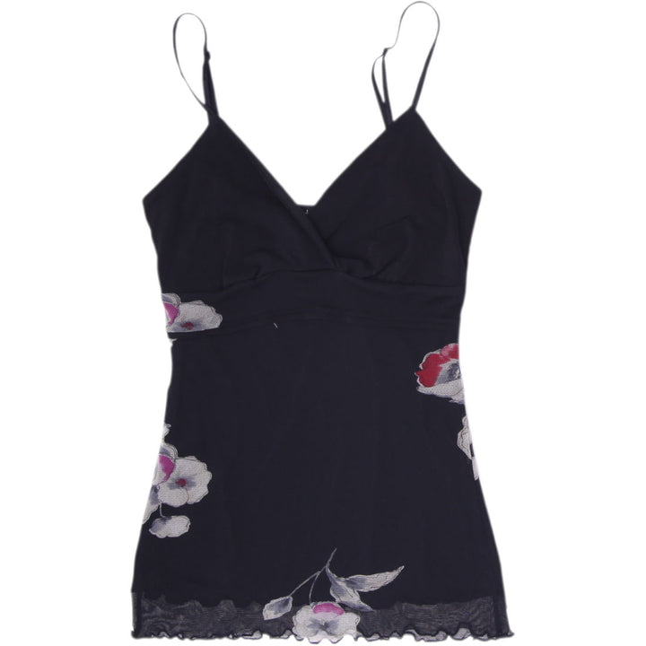 Y2K Ladies Le Château Y2K Floral Mesh Cami Top Black Lace Hem Size XS