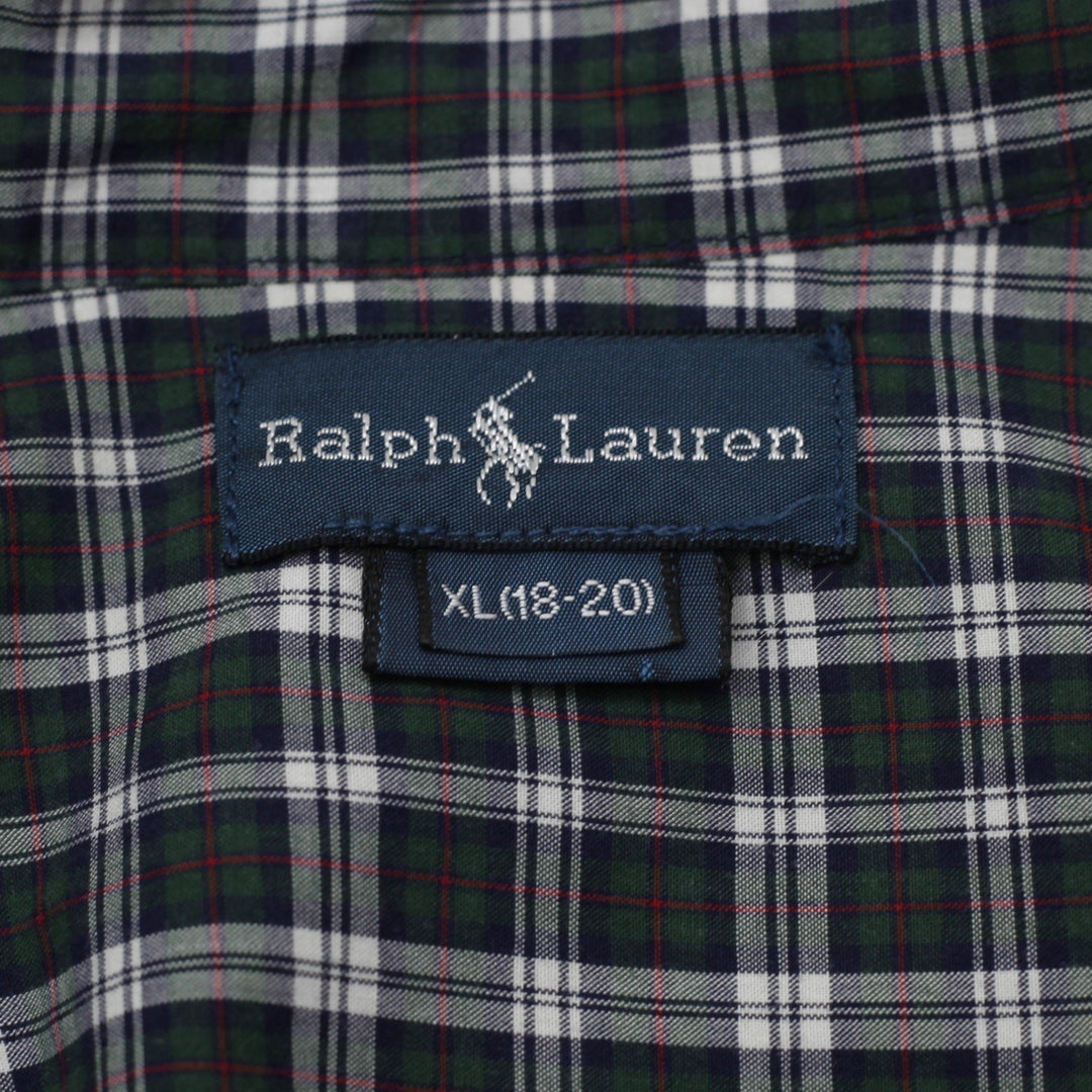 Youth Boys Ralph Lauren Button-Down Collar Checked Cotton Shirt Size XL