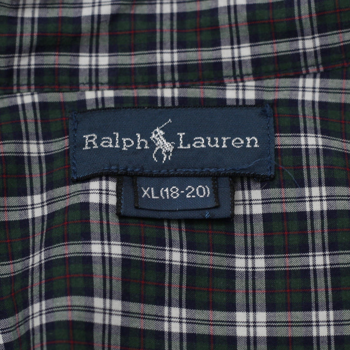 Youth Boys Ralph Lauren Button-Down Collar Checked Cotton Shirt Size XL