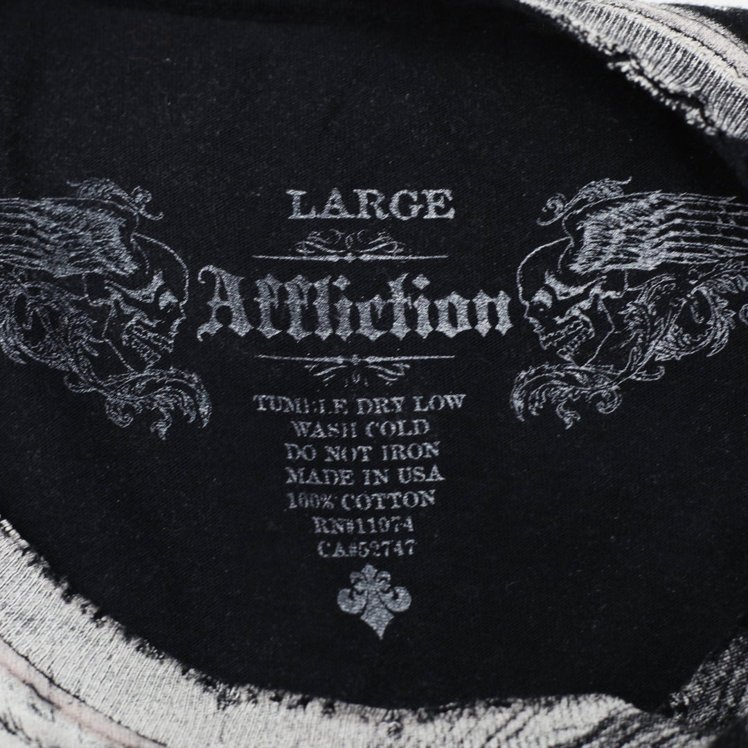 Y2K Mens Affliction Grunge Skull Puppets God Devil Armageddon T-Shirt Size L