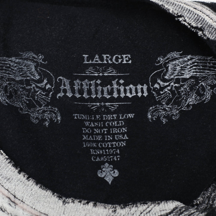 Y2K Mens Affliction Grunge Skull Puppets God Devil Armageddon T-Shirt Size L