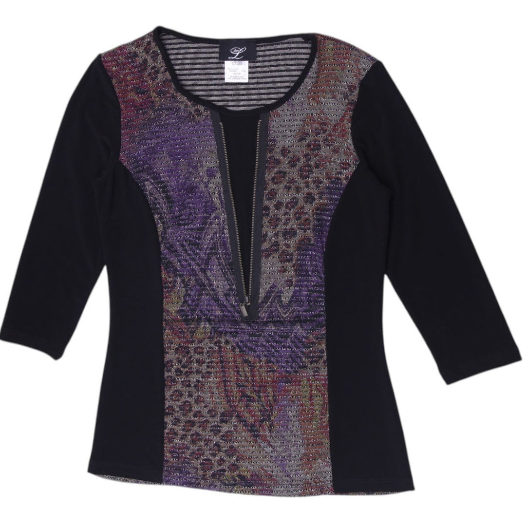 Y2K Ladies Libra Metallic Shimmer Panel Knit Top Size XS