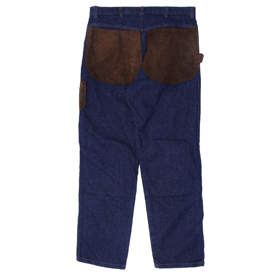 Vintage Jaque Dubois Jeans Carpenter Men Jeans Leather Patchwork Dungarees 36X30