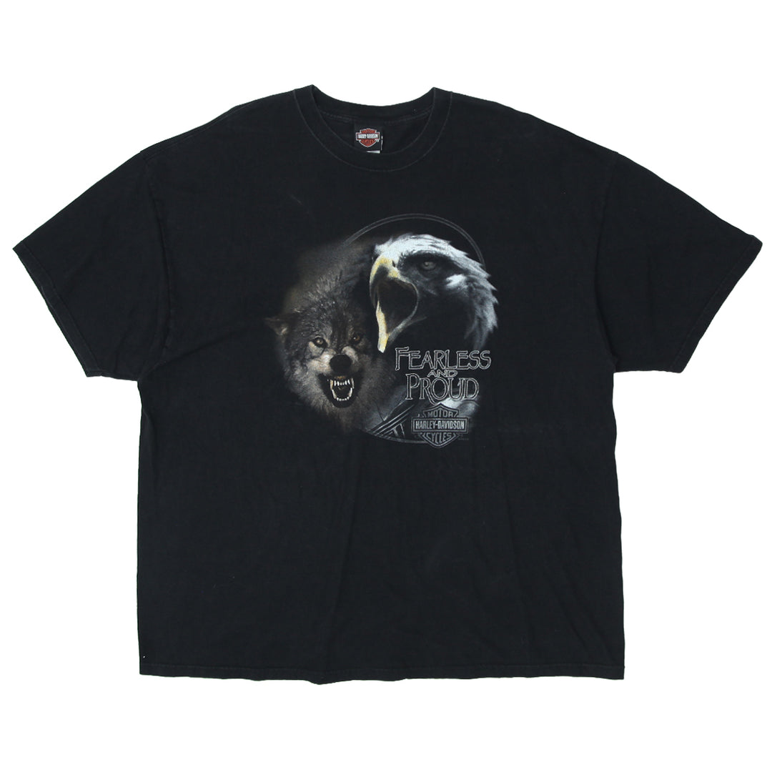 Vintage Harley Davidson "Fearless And Proud" Wolf And Eagle Graphic T-Shirt 3XL Made In USA - Fashion Rerun Vintage Migration_T-Shirt