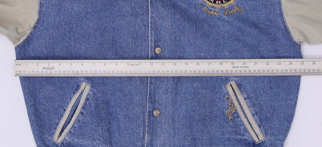 Vintage Mens Chalk Line Varsity Jacket Blue NHL Hockey Patch Denim Size L | Migration_Jackets - View 6 | Fashion Rerun
