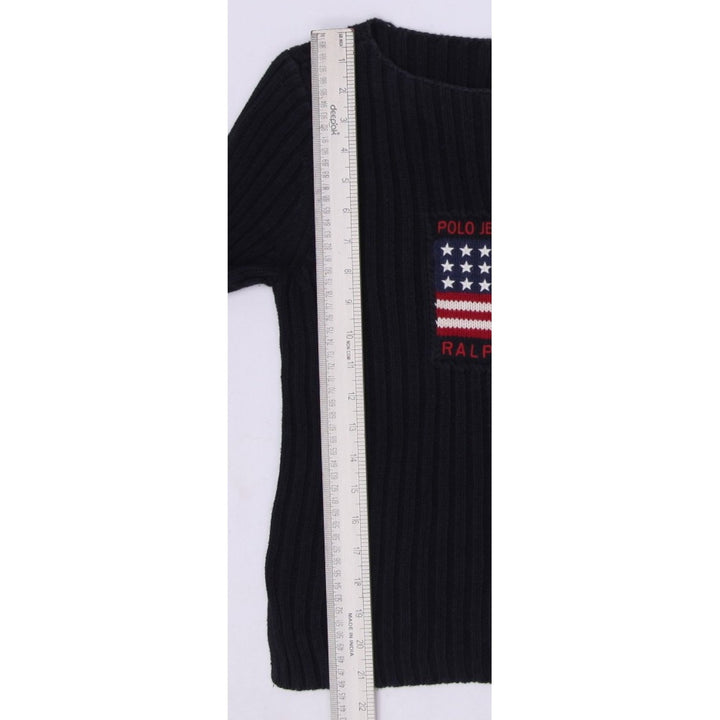 Vintage Ladies Polo Jeans Co. Ralph Lauren American Flag Knit Black Sweater M