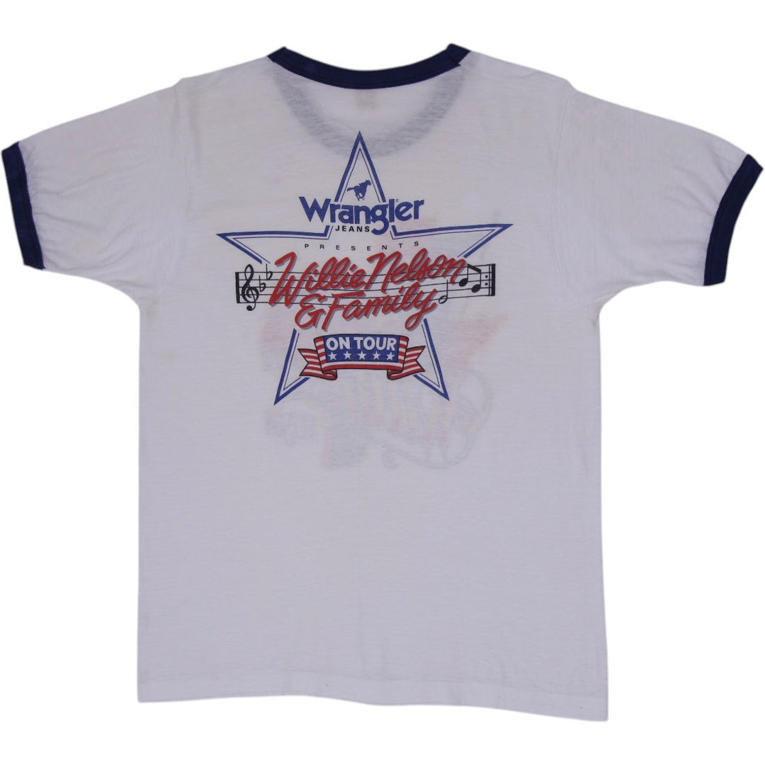 Rare Vintage 1984 Willie Nelson & Family Tour Ringer T-Shirt Screen Stars Tag Made In USA Size XL