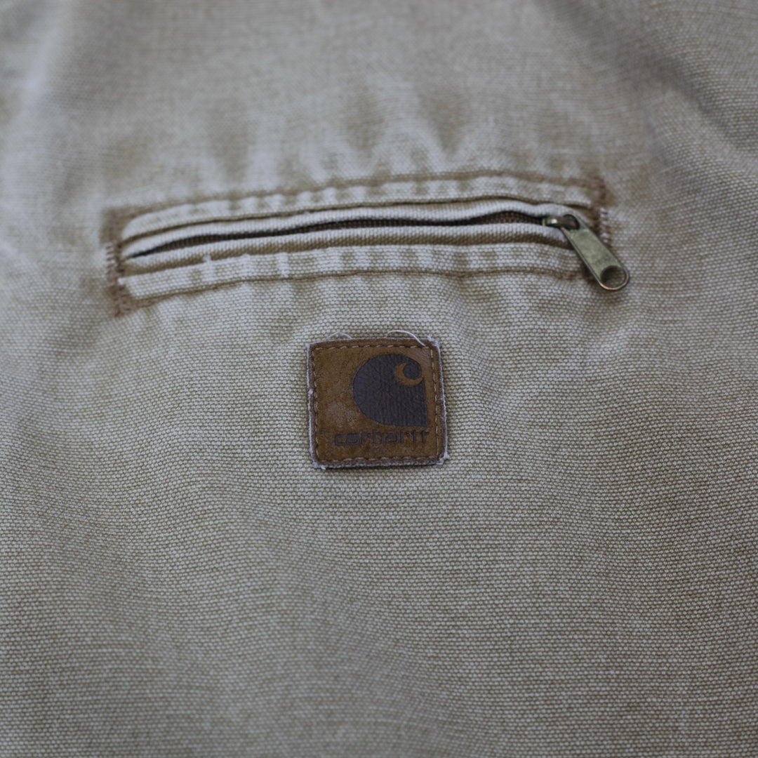Vintage Carhartt J141 BRN Sherpa Lined Sandstone Duck Jacket Size XL