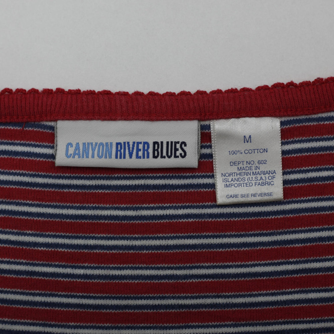 Y2K Ladies Canyon River Blues Striped Square Neck Tee Size M