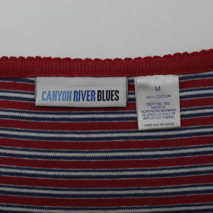 Y2K Ladies Canyon River Blues Striped Square Neck Tee Size M