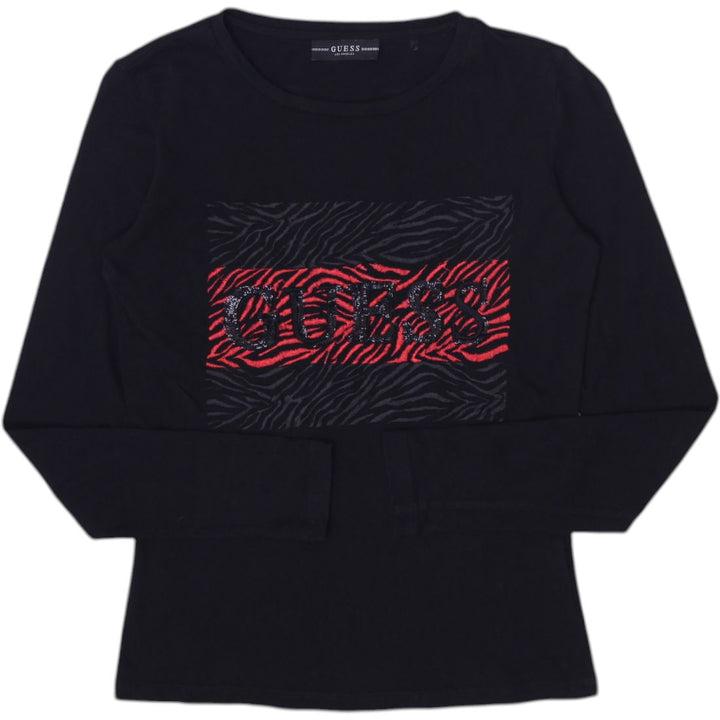 Y2K Ladies Guess Black Graphic Shirt Long Sleeve Size XS | Migration_Y2K T-Shirts | Fashion Rerun