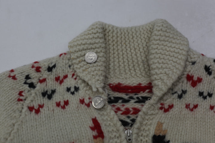 Vintage Mary Maxim “Cowichan” Figure Skating, Wool, Hand Knit Cream Sweater